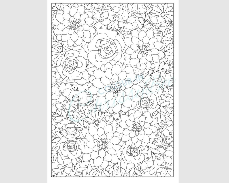 Cat Flowers Coloring Page Cat Colouring Page Flower Coloring - Etsy