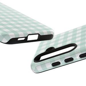 Green Gingham Phone Case, Mint Plaid Print Mobile Cover image 7