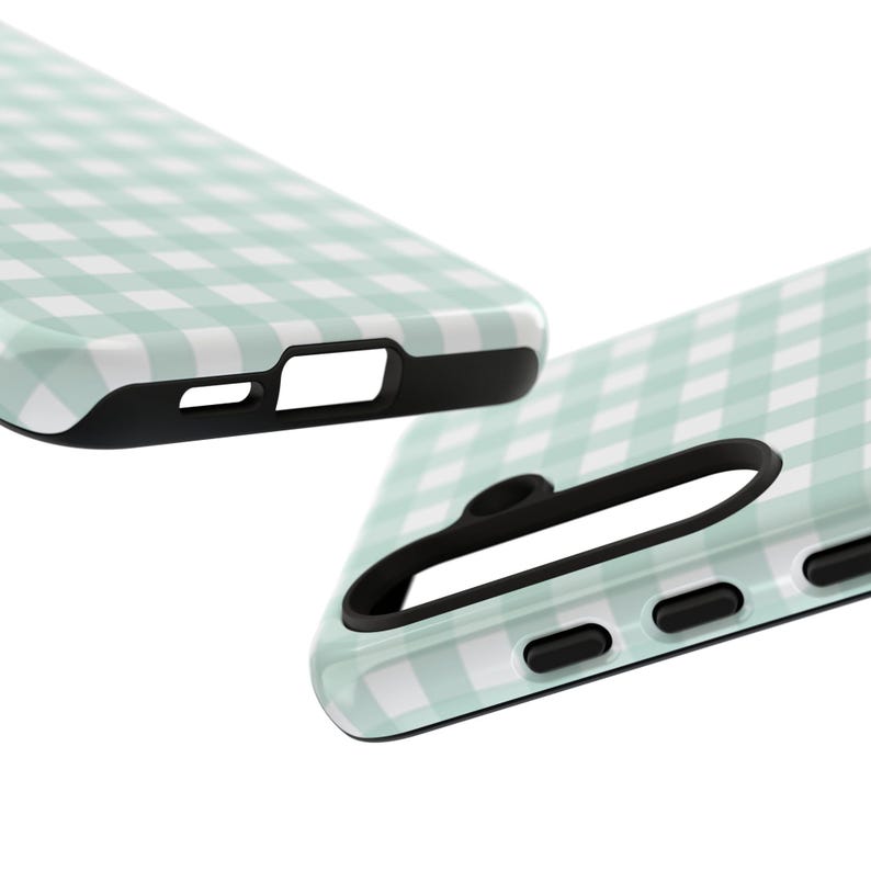 Green Gingham Phone Case, Mint Plaid Print Mobile Cover image 7