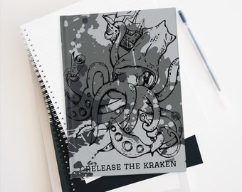 Pirate Notebook, Release the Kraken, Monster Hardcover Journal, Ruled Line or Blank, Gifts for Gamers