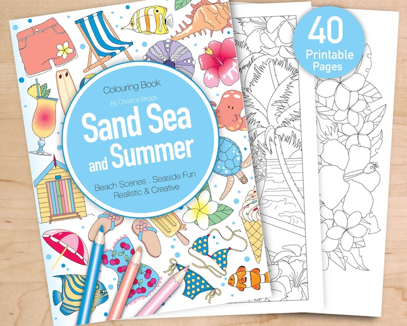 Printable Beach Coloring Book Sand Sea and Summer Adult - Etsy Australia