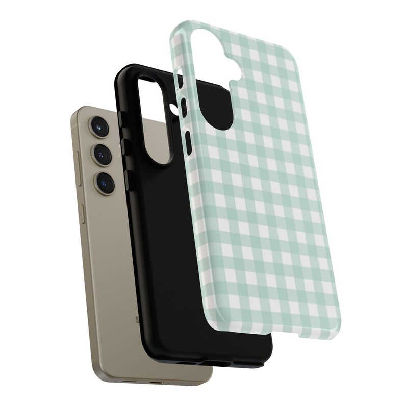 Green Gingham Phone Case, Mint Plaid Print Mobile Cover image 8
