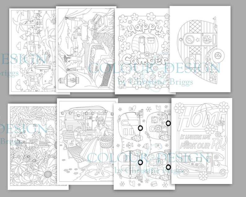 Livre de coloriage de camping imprimable. 40 pages à colorier de remorques de camping-car, caravane et camping-car, PDF à téléchargement immédiat, feuilles d'activités de camping, A4 et lettre image 8