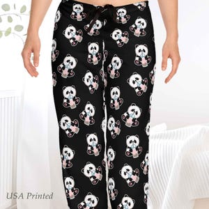 Panda Pajama Pants, Boba Tea PJ Pants, Bubble Tea Panda Bear Sleepwear, Kawaii Custom Lounge Pants, Gift for Girlfriend, Boba Lover Pajamas