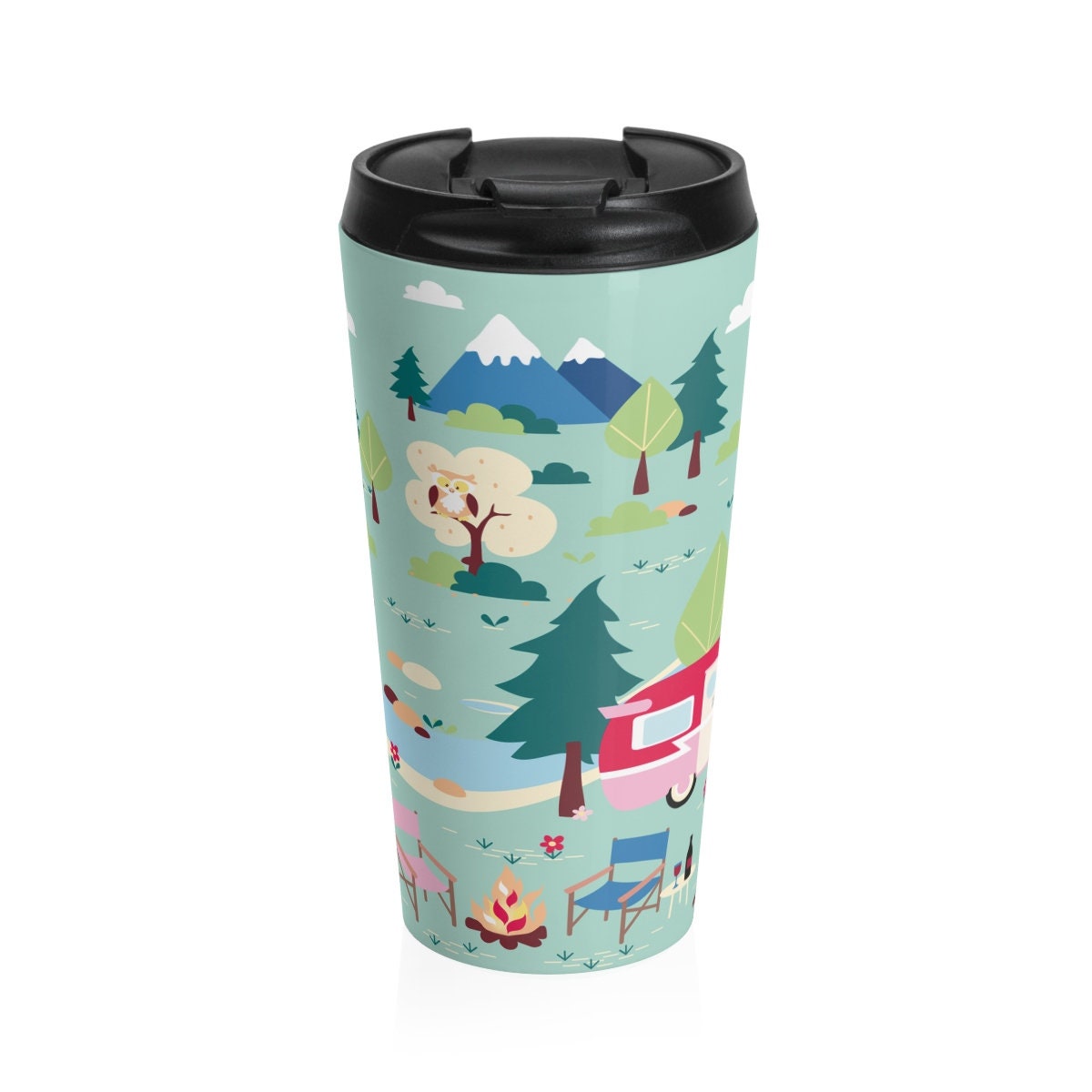 Glamping Travel Mug Woodland RV Travel Mug Vintage Campers Caravan