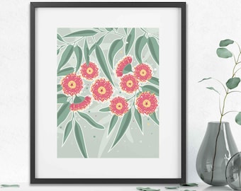 Impression encadrée d'eucalyptus : art botanique australien de fleurs sauvages