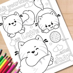 Kolorowanka Kawaii Cat, Miłośnik kotów do wydrukowania, Słodki arkusz do kolorowania kotów, Strona aktywności dla dorosłych i dzieci, Format A4 Pdf, Aktywności na deszczowy dzień