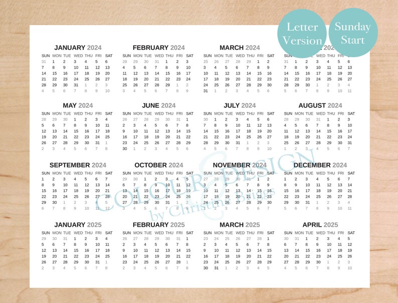 2024 Indesign Yearly Calendar Template. Editable Adobe Sunday Etsy