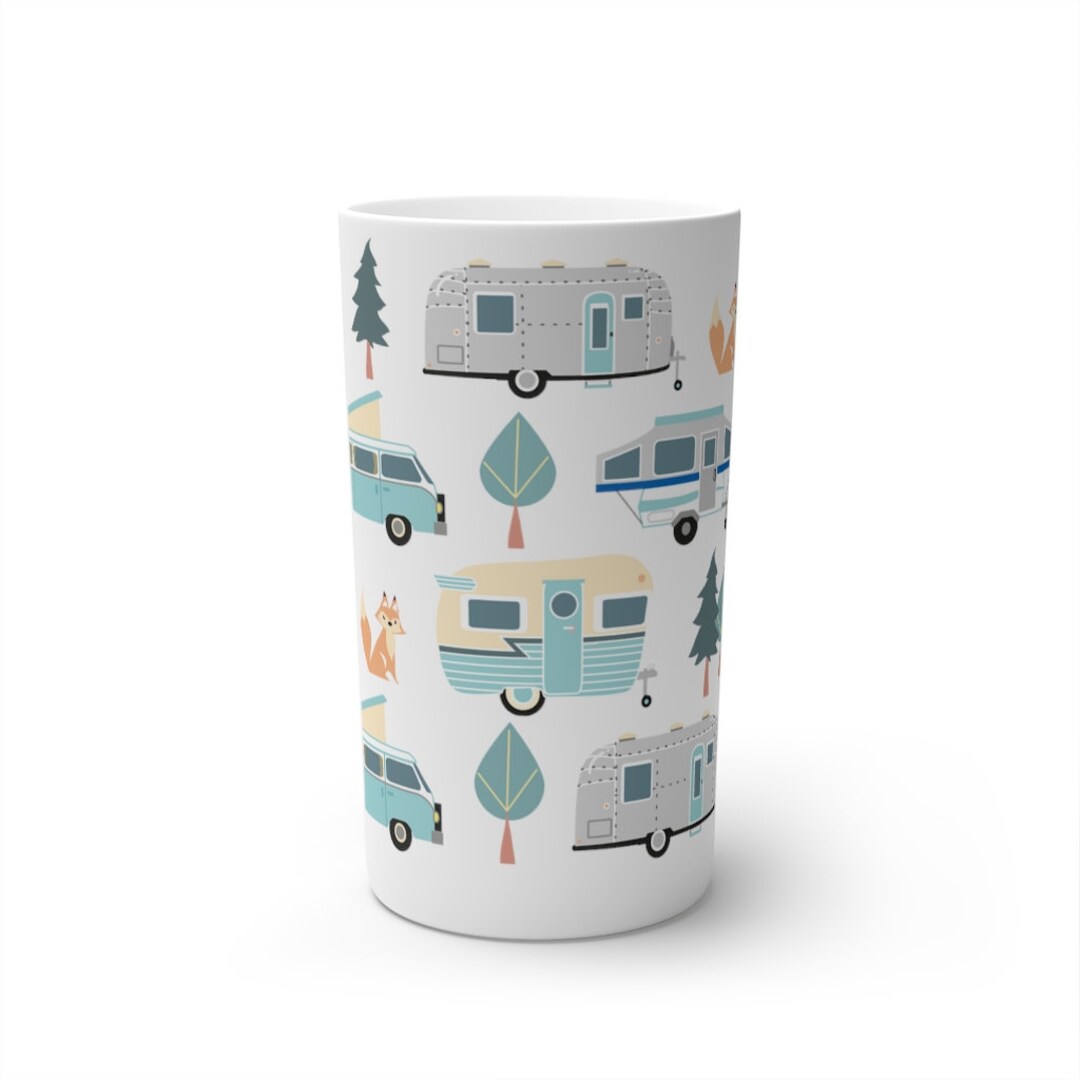 Ceramic Camping Mug Camper Trailer Print Mug RV Camping Cup No Handle