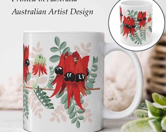 Mug Sturt's Desert Pea - Tasse en céramique de fleurs sauvages australiennes - Cadeau nature unique