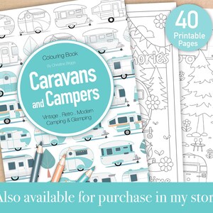 Cute Campers Printable Coloring Page. Camping Adult Coloring Page, Retro RV Caravans, Instant Download PDF, A4 and Letter image 6