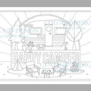 Livre de coloriage de camping imprimable. 40 pages à colorier de remorques de camping-car, caravane et camping-car, PDF à téléchargement immédiat, feuilles d'activités de camping, A4 et lettre image 6