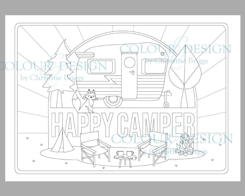 Livre de coloriage de camping imprimable. 40 pages à colorier de remorques de camping-car, caravane et camping-car, PDF à téléchargement immédiat, feuilles d'activités de camping, A4 et lettre image 6