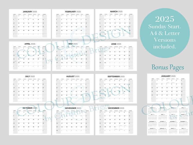 2025 Editable Indesign Calendar Template. Adobe Planner for Graphic