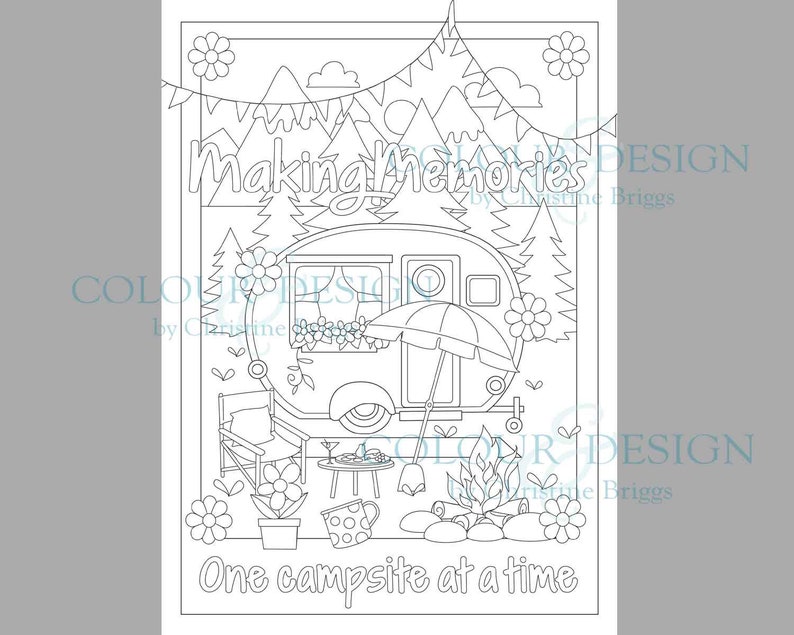 Livre de coloriage de camping imprimable. 40 pages à colorier de remorques de camping-car, caravane et camping-car, PDF à téléchargement immédiat, feuilles d'activités de camping, A4 et lettre image 5