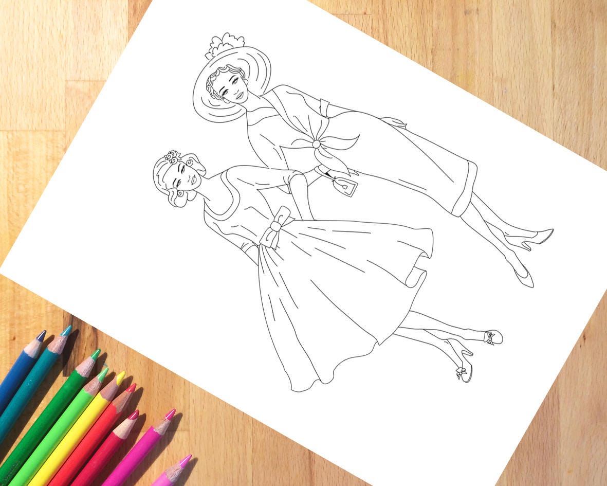 Fashion Coloring Page Printable Adult Coloring page Dress | Etsy