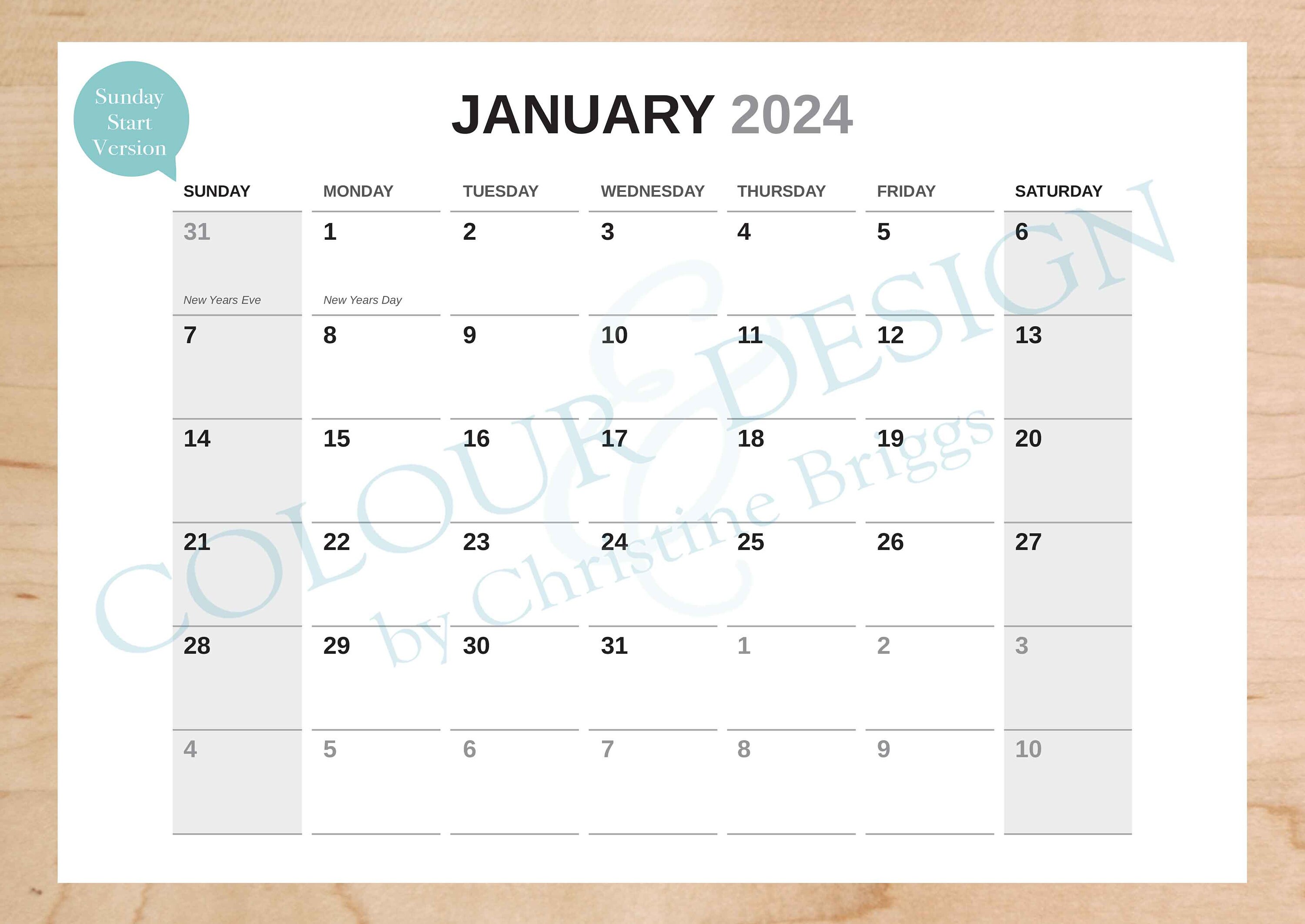 2024 Indesign Calendar Editable Template Adobe Graphic Etsy