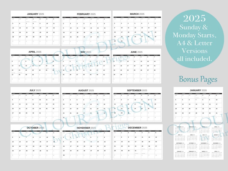 Plantilla de calendario editable en Indesign 2025. Calendario Adobe de