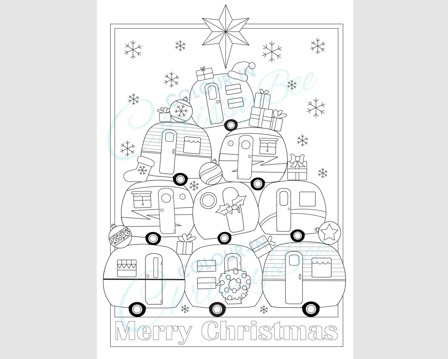 Christmas Camper Coloring Page, Printable RV Camping Colouring Page ...