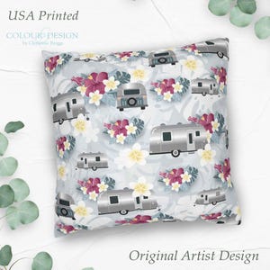 RV Throw Cushion, Airstream Owner Housewarming Gifts, Vintage Camper Decor, Caravan Bedding, Camping Pillow, Cover/Cover with Pillow Insert