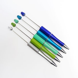 Pack of 5 Colourful Beadable Ballpoint Pens Lightweight acrylic & metal Cool colours Black ink image 1