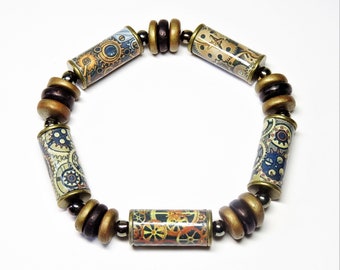 STEAMPUNK stretchy beaded bracelet, large size for men.