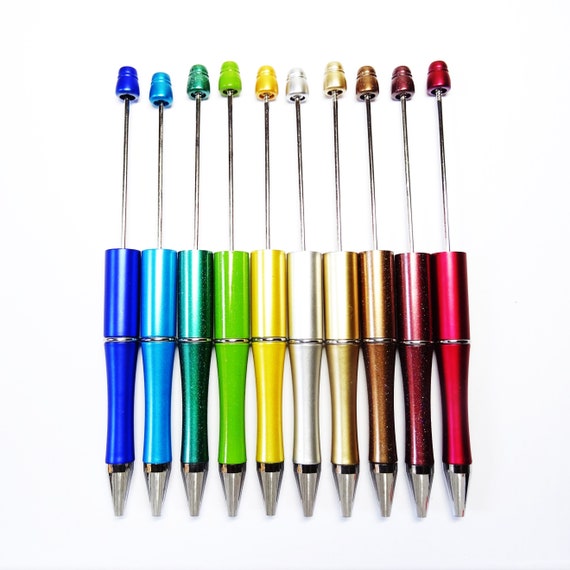 10 Colourful Beadable Ballpoint Pens Black ink Lightweight acrylic & metal 