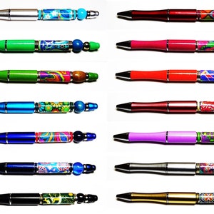 Pack of 5 Colourful Beadable Ballpoint Pens Lightweight acrylic & metal Cool colours Black ink image 2