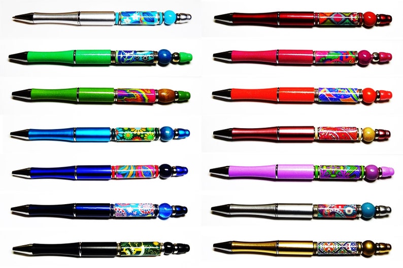 Pack of 5 Colourful Beadable Ballpoint Pens Lightweight acrylic & metal Cool colours Black ink image 2