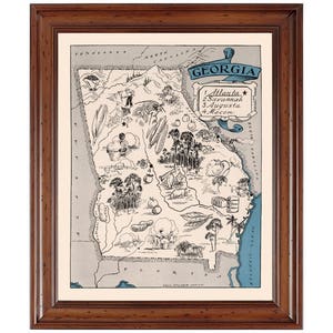 Georgia Pictorial Map 1931; Ready-to-frame 18&quot; x 24&quot; print reproduced from a vintage map (does not include frame)