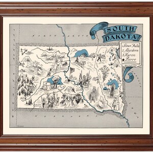 South Dakota Pictorial 1931; Ready-to-frame 18&quot; x 24&quot; print reproduced from a vintage map (does not include frame)
