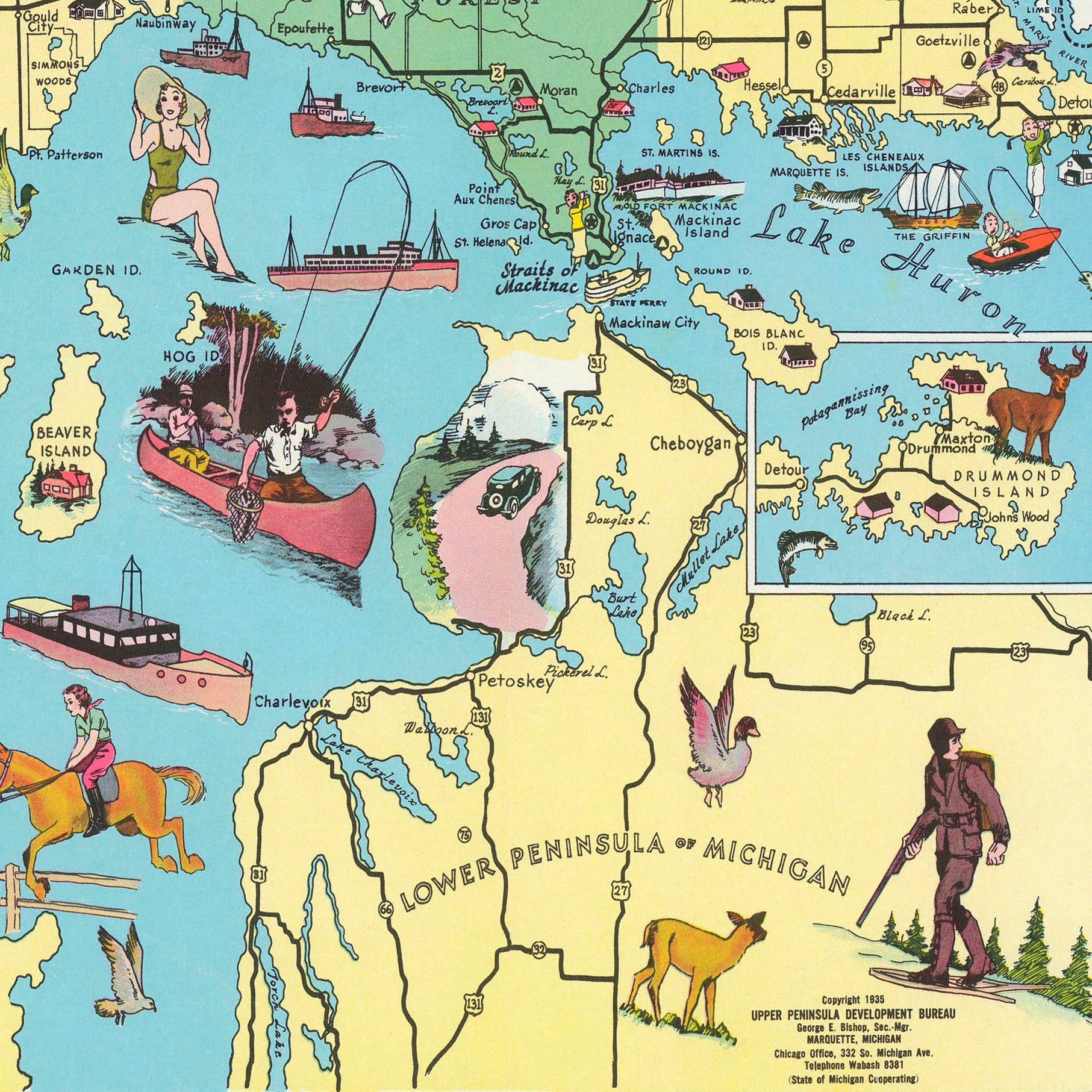 MI Upper Peninsula Map 1935; Ready-to-frame 24" X 36" Print Reproduced ...