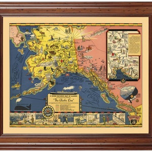 Alaska Pictorial Map 1934; Ready-to-frame 18&quot; x 24&quot; print reproduced from a vintage map (does not include frame)
