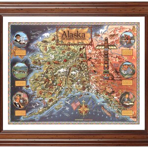 Alaska Pictorial Map 1959; Ready-to-frame 18&quot; x 24&quot; print reproduced from a vintage map (does not include frame)