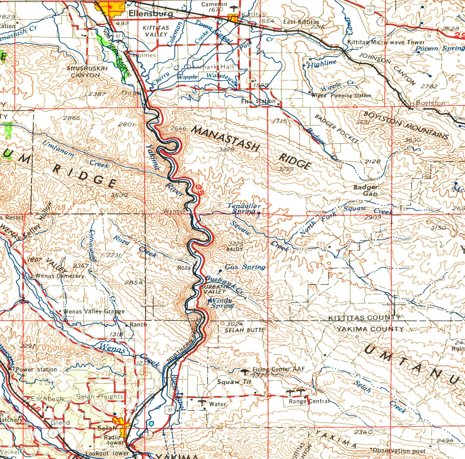 Yakima WA Topographic Map 1958 24 x 36 Etsy