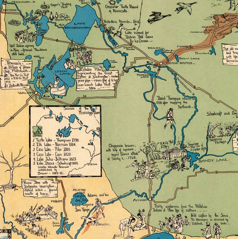 MN the Arrowhead Historical Map 1935 Readytoframe 24 X 36 Print