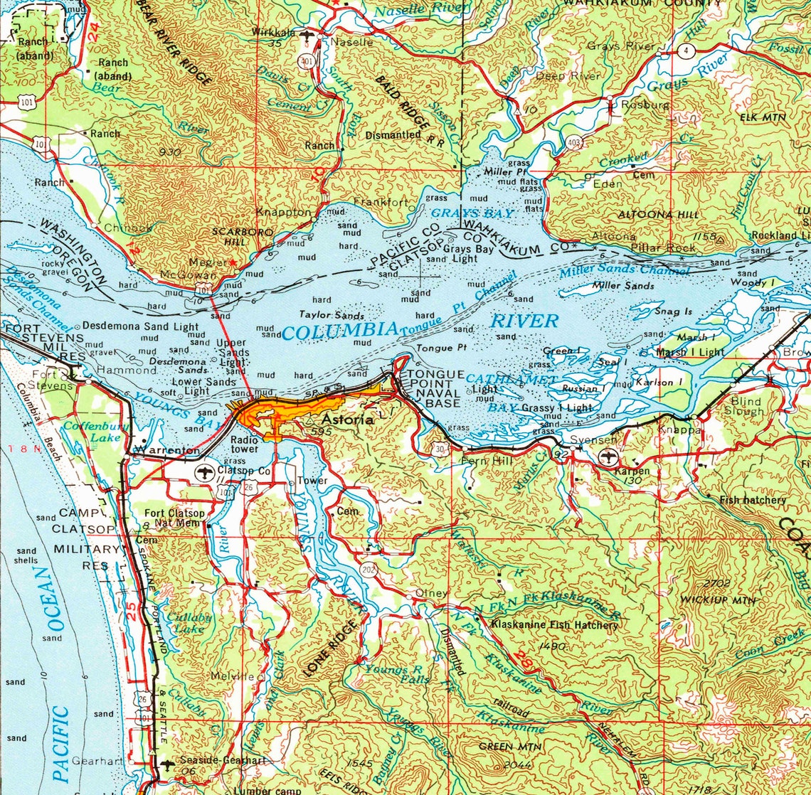 Hoquiam WA Topographic Map 1958 24 x 36 Etsy
