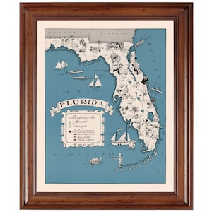 Florida Pictorial 1931; Ready-to-frame 18&quot; x 24&quot; print reproduced from a vintage map (does not include frame)