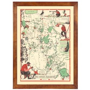 Paul Bunyan's Playground 1936; Ready-to-frame 24" x 36" print reproduced from a vintage map (does not include frame)