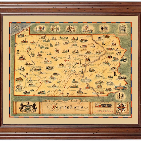 Pennsylvania History 1942; Ready-to-frame 18" x 24" print reproduced from a vintage map (does not include frame)