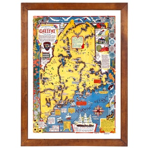 Maine Pictorial 1938; Ready-to-frame 24&quot; x 36&quot; print reproduced from a vintage map (does not include frame)