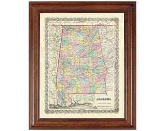 Alabama 1856; Ready-to-frame 18" x 24" gallery quality print reproduced from a vintage map (does not include frame)