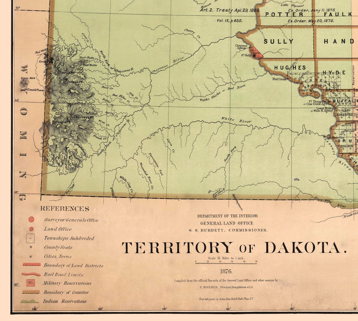Dakota Territory 1876 Readytoframe 18 X 24 Print Reproduced From a