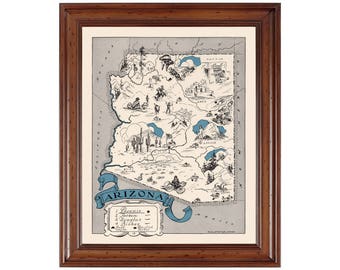Arizona Pictorial Map 1931; Ready-to-frame 18" x 24" print reproduced from a vintage map (does not include frame)