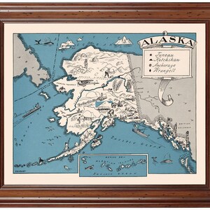 Alaska Pictorial Map 1931; Ready-to-frame 18&quot; x 24&quot; print reproduced from a vintage map (does not include frame)