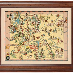 Wyoming Pictorial Map 1935; Ready-to-frame 18&quot; x 24&quot; print reproduced from a vintage map (does not include frame)