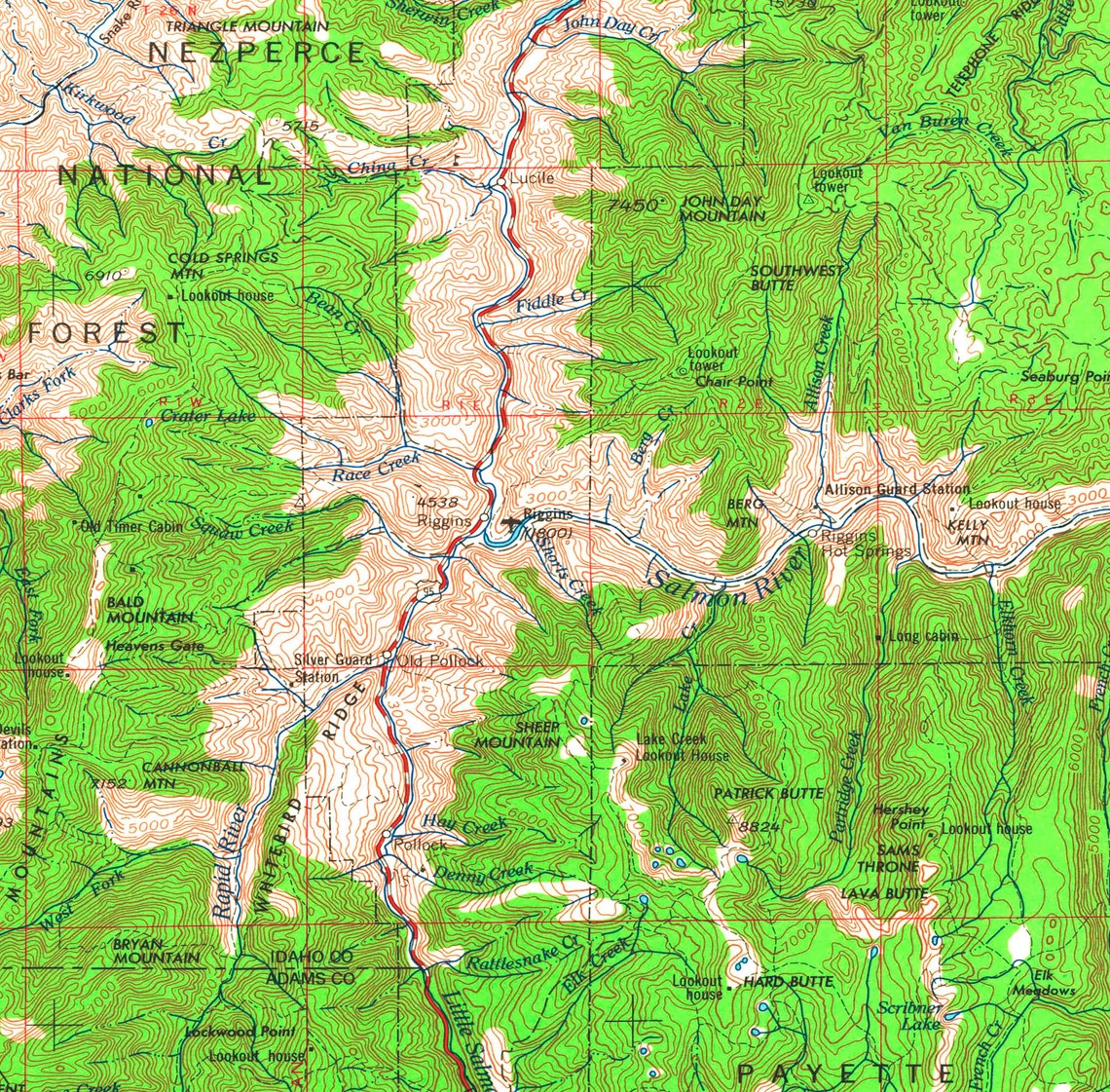Grangeville ID Topographic Map 1955 24 x 36 Etsy