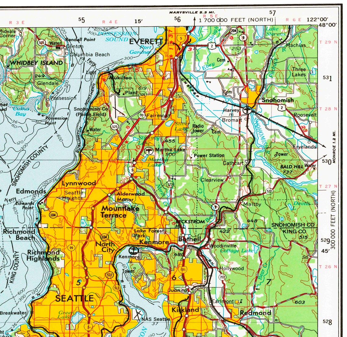 Seattle WA Topographic Map 1958 24 x 36 Etsy