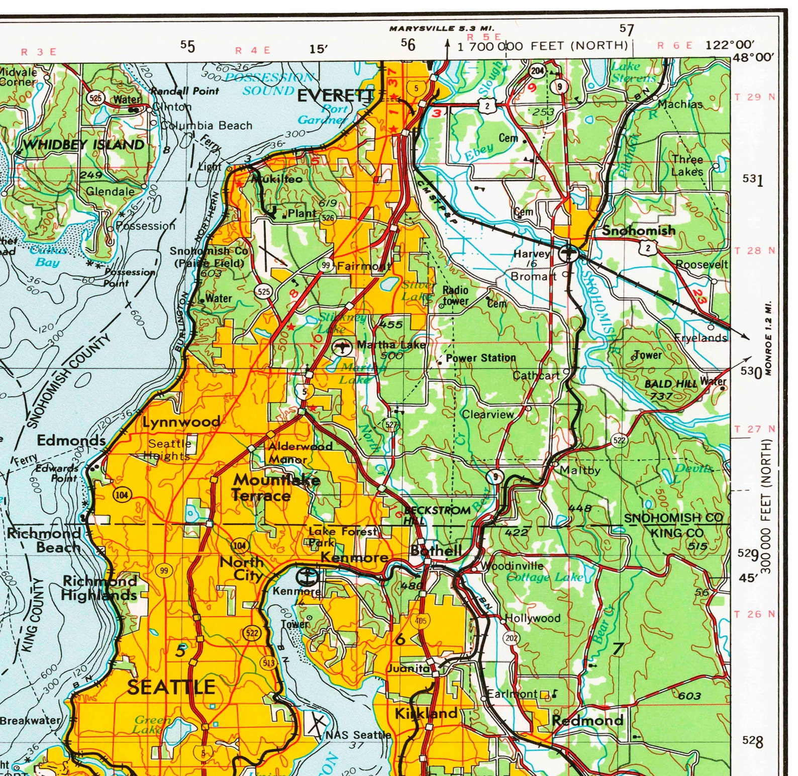 Seattle WA Topographic Map 1958 24 x 36 Etsy