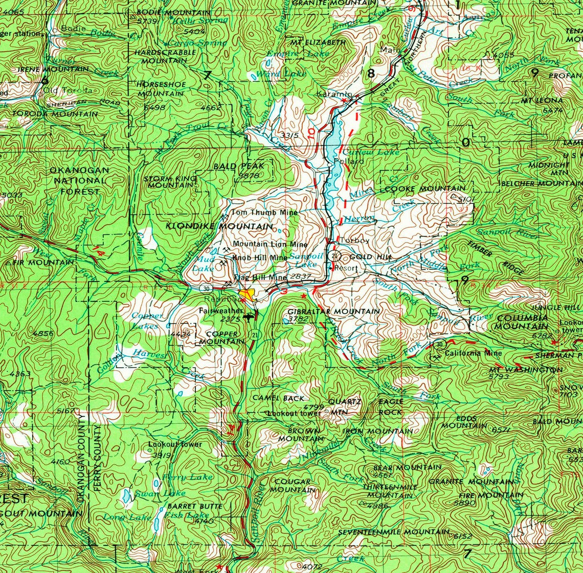 Okanogan WA Topographic Map 1954 24 x 36 Etsy